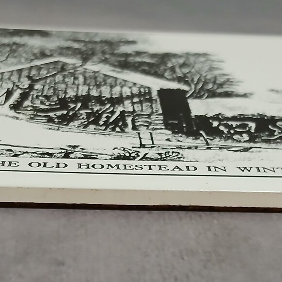 Currier & Ives "The Old Homestead in Winter" Black & White Decorative Tile - Picture 3 of 4